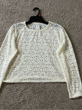 No Boundaries Cream Crochet Lace Long Sleeve Blouse